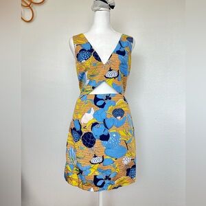 Zara Trafaluc Retro Floral Print Cutout Mini Dress Size Large